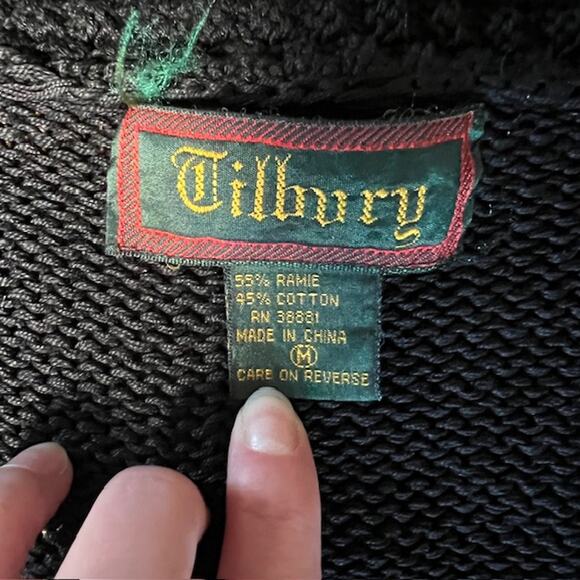 VTG Tilbury Button Cardigan Sweater Womens M Black Floral Cottage Embroidered - Picture 2 of 10